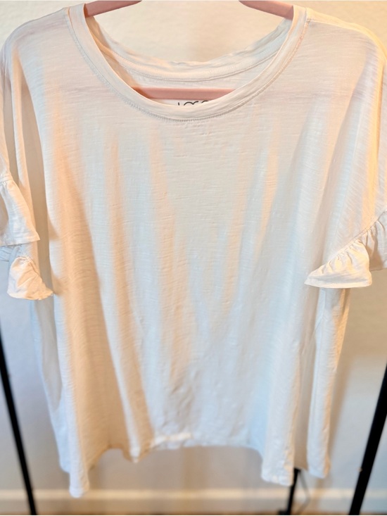 LOGO by Lori Goldstein Tops - LOGO White Ruffle Sleeve Tee - Relaxed Crewneck